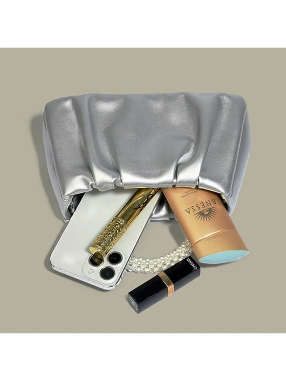 👜Women's SilverLeather Wedding Party Pearl Elegant Clutch Purse Magnetic Snap